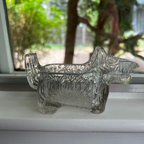 Pr Vtg Glass Scottie Dog Terrier Spoon Rest Dish Clear Textured - Picture 3 of 10